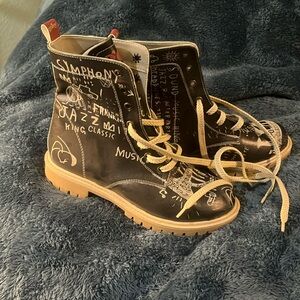 Goby music punk artsy themed stomper lace up boots
